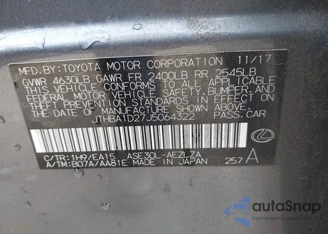 2018 Lexus Is 300 из США, поврежденный, VIN JTHBA1D27J5064322